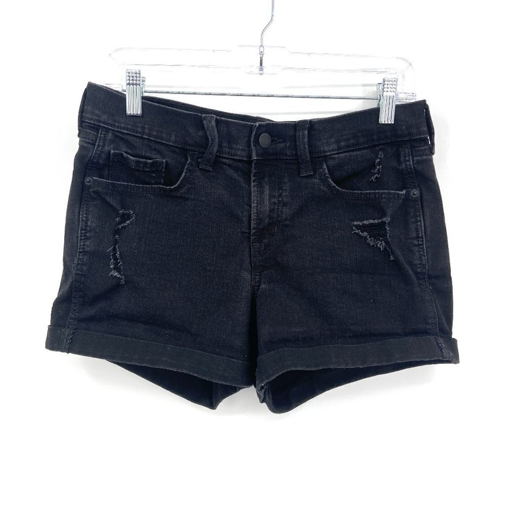 OLD NAVY Black Mid Rise Boyfriend Distressed Denim Cuffed Jean Shorts Size 4